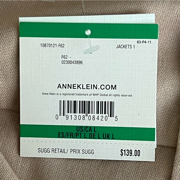 Anne Klein “Sand” Linen Blend Stylish Utility Style Jacket With Gold Trim L NWT - Picture 15 of 16